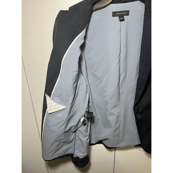 Ann Taylor Womens Blazer Size 6p Petite Dark Blue %80 Wool Single Button Jacket - Picture 6 of 12